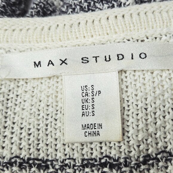 WOMEN'S MAX STUDIO KNIT NAUTICAL BLUE & IVORY STRIPED FRINGE HEM SWEATER SMALL - Picture 5 of 6